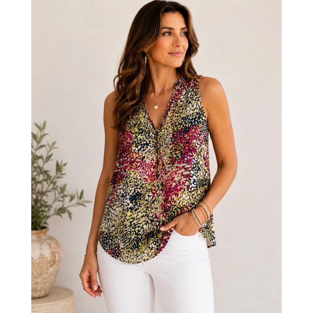 Hale Bob Abstract Print Sleeveless Blouse Top Medium Boho Colorful